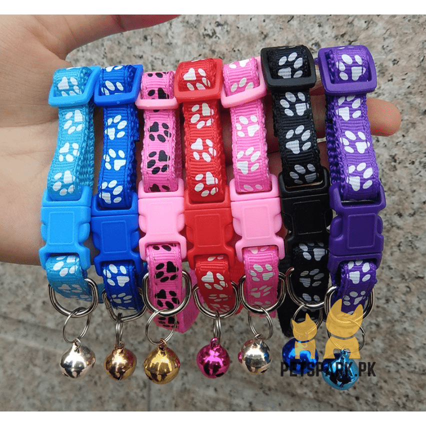 Cute Cat Printed Paws Collar with Bell Adjustable For Cats