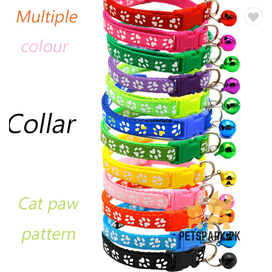 Cute Cat Printed Paws Collar with Bell Adjustable For Cats