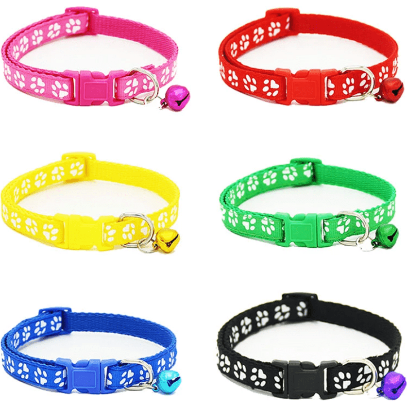 Cute Cat Printed Paws Collar with Bell Adjustable For Cats