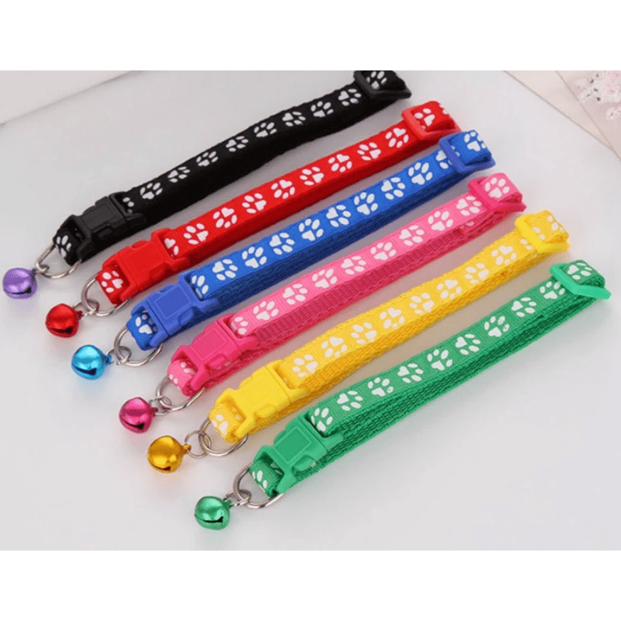 Cute Cat Printed Paws Collar with Bell Adjustable For Cats