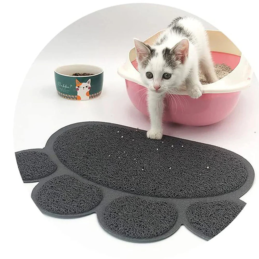Non-Slip Paw Shaped Mat for Cat Litter Tray or Food Bowls (40cm*30cm)