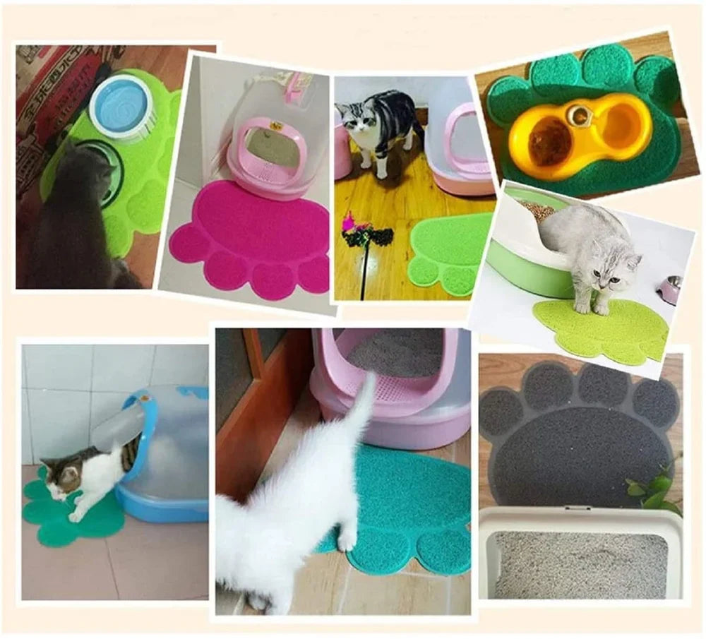 Non-Slip Paw Shaped Mat for Cat Litter Tray or Food Bowls (40cm*30cm)